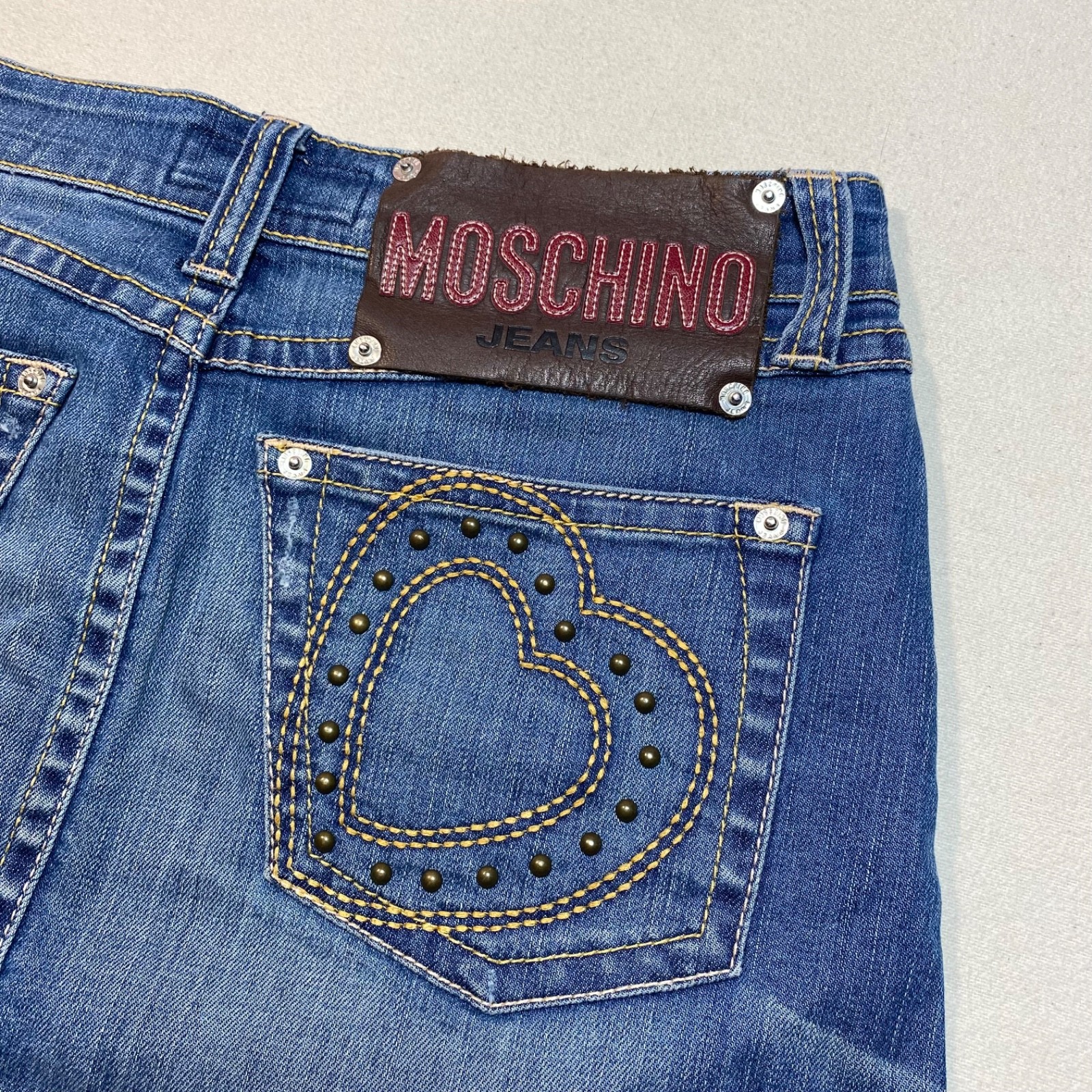MOSCHINO JEANS Women’s Denim Mini Skirt Heart Studded Blue S/M Size