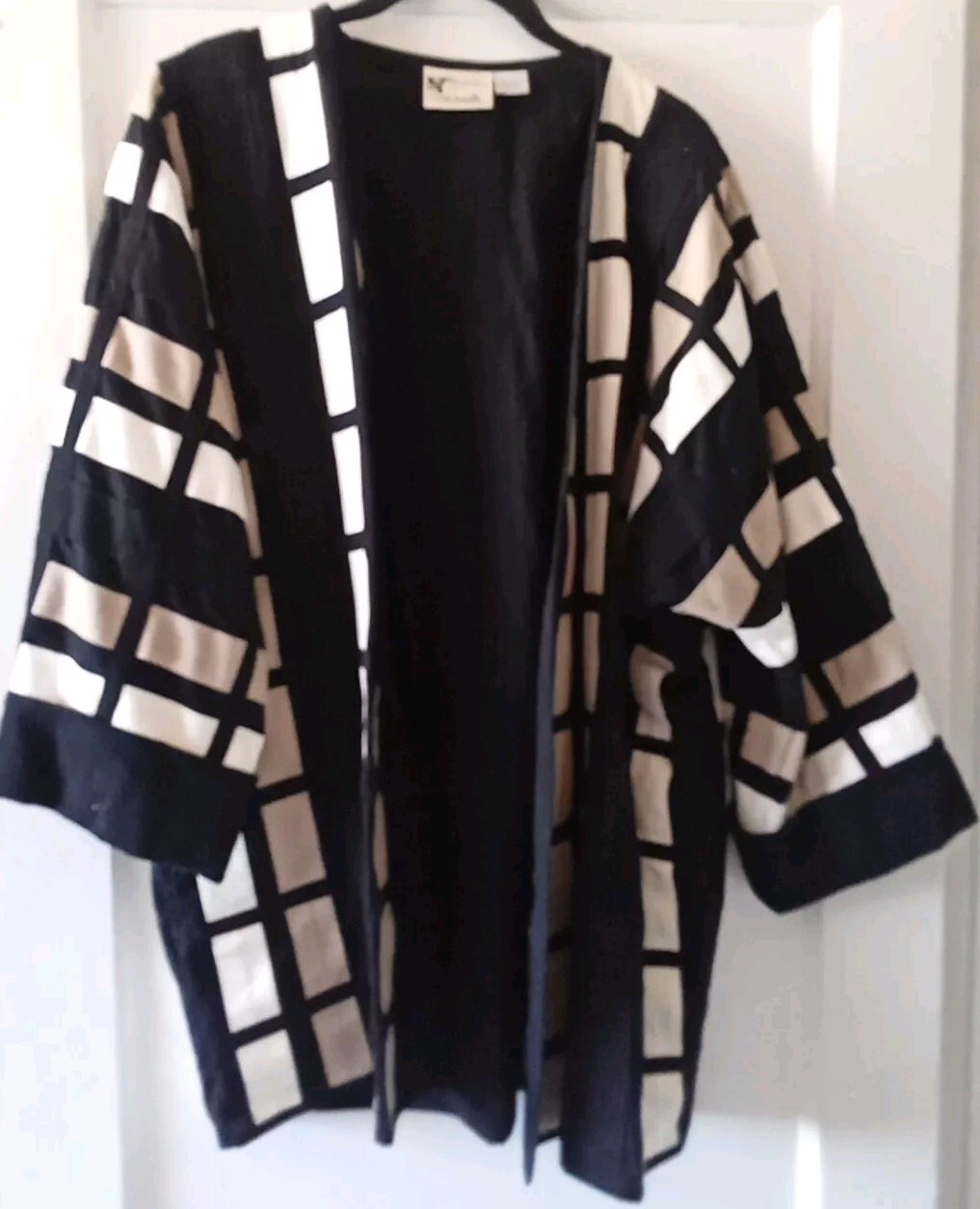 Yak Magik Blk Color Block Open Front Quilted Vintage Jacket Sz L