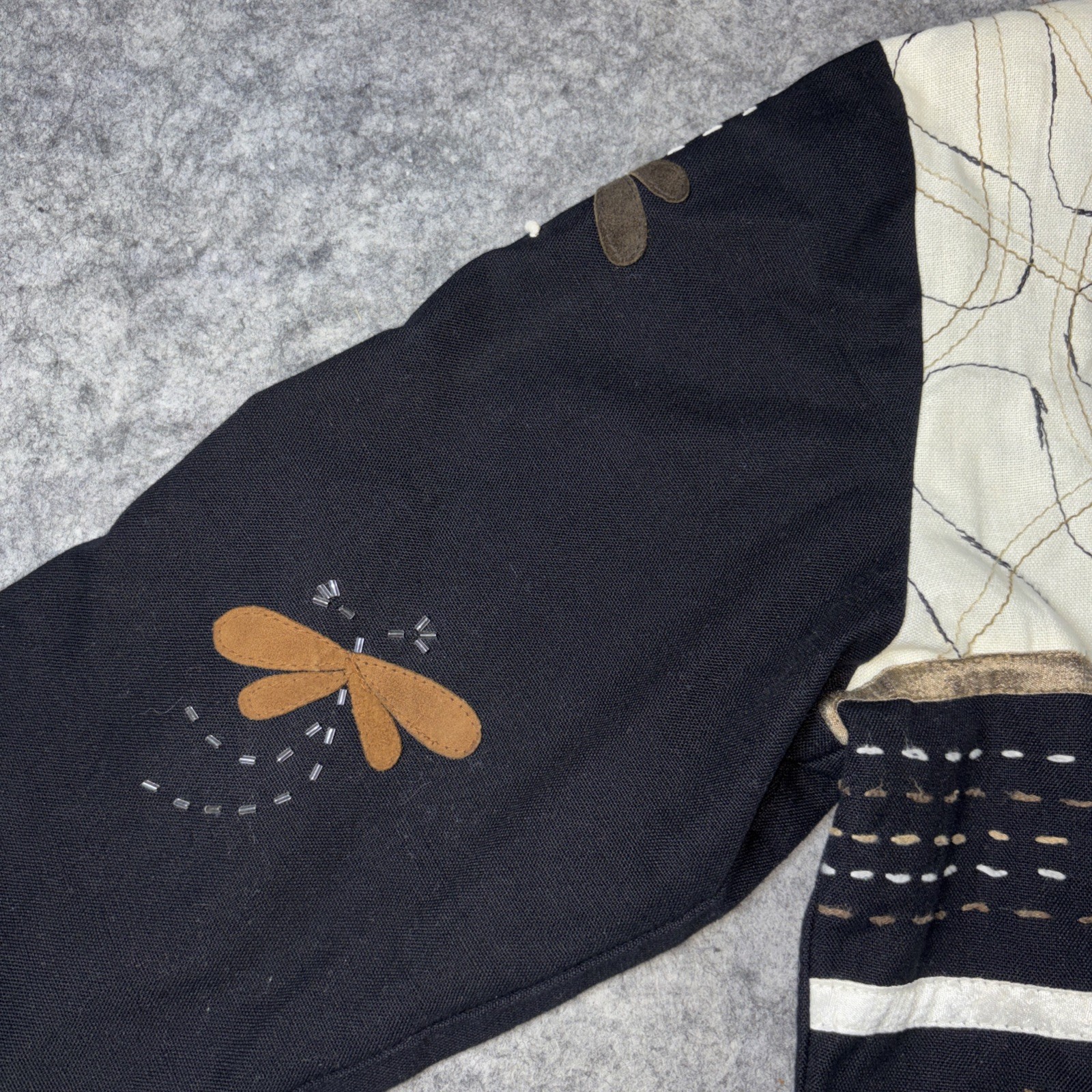 Yak Magik Jacket Women’s Medium Black Patchwork Arty Embroidered Dragonfly Boho