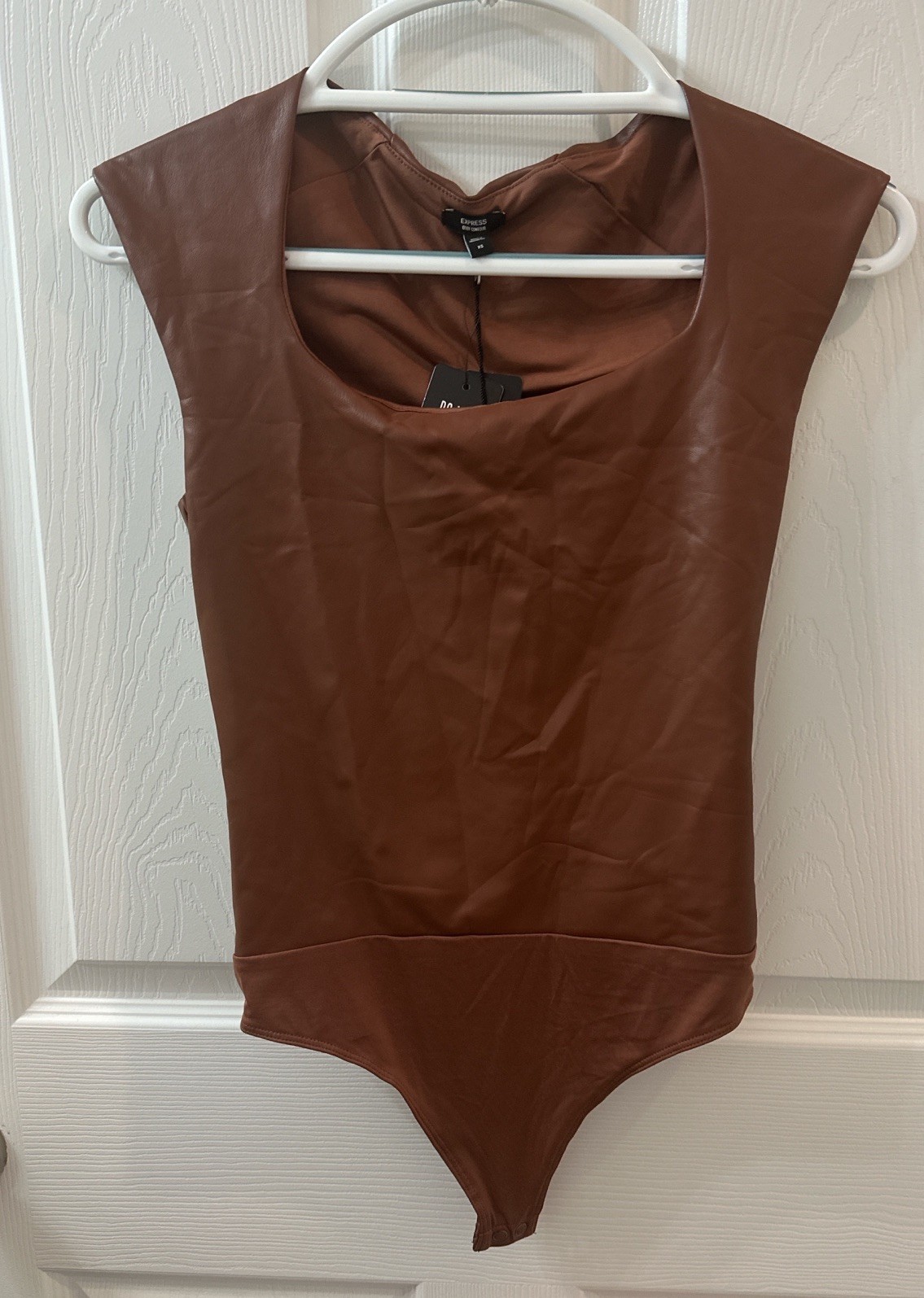Express Faux Leather Sleeveless Brown Bodysuit Size XS NWT