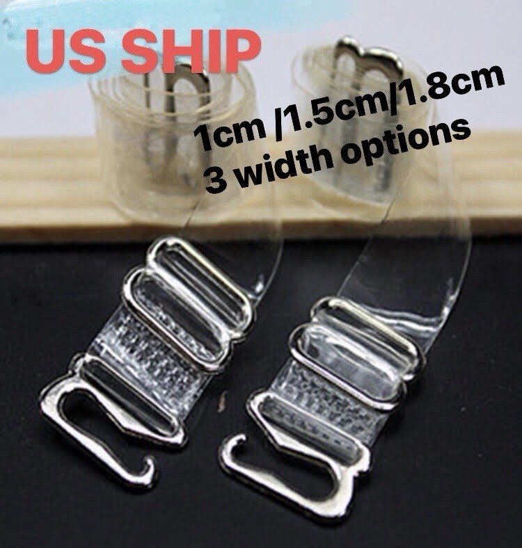 2 Pairs Clear Transparent Invisible Adjustable Shoulder Bra Straps, 1/1.5/1.8CM
