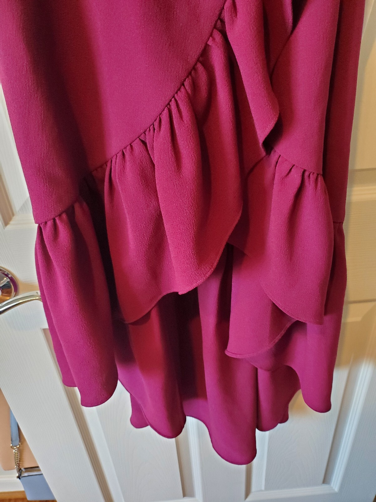 DRESS THE POPULATION Delphine Crepe Wrap Midi Dress In Dark Magenta size M