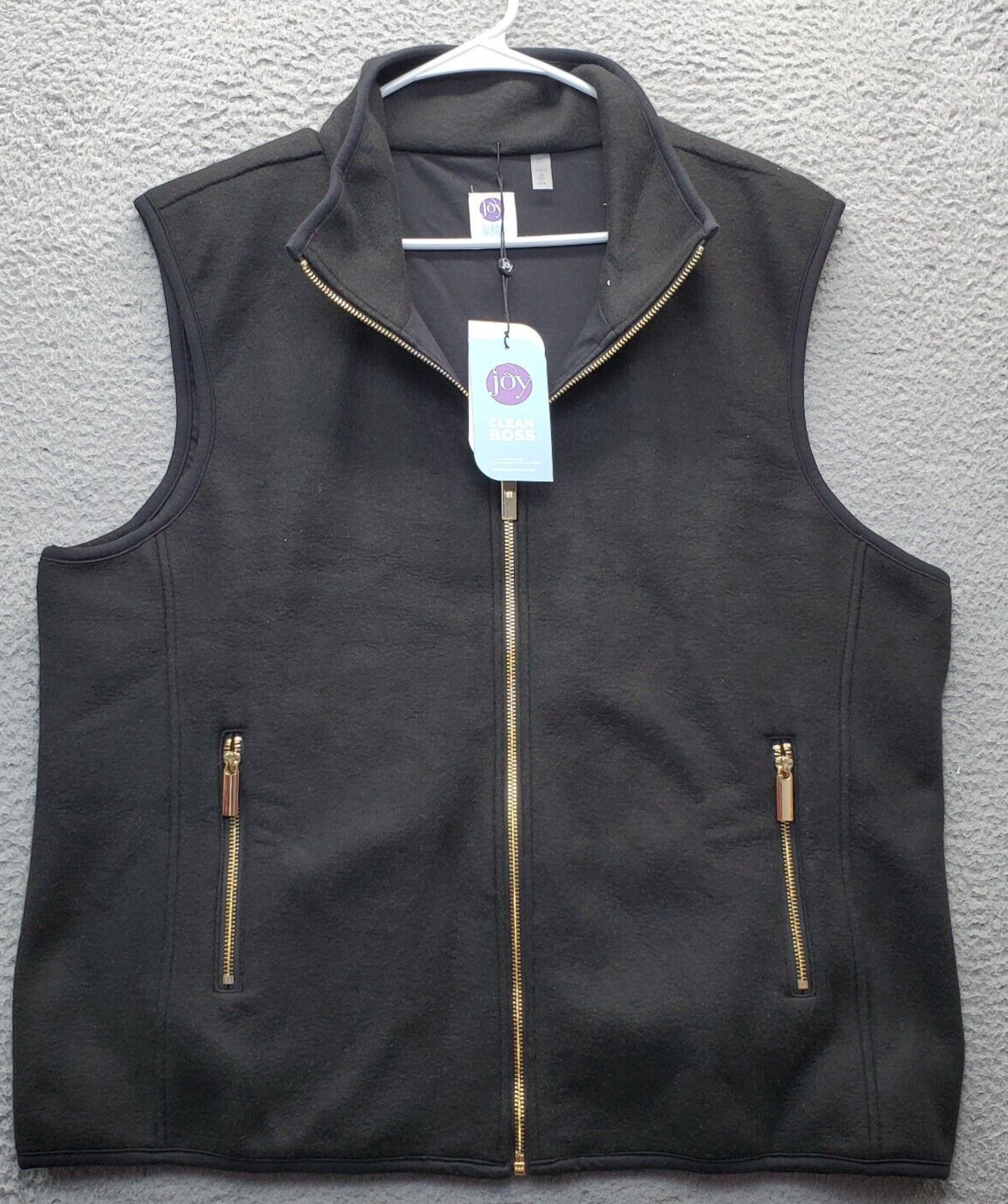Joy Vest Womens XL Black Fleece Sleeveless Stand Up Collar Golden Full Zipper