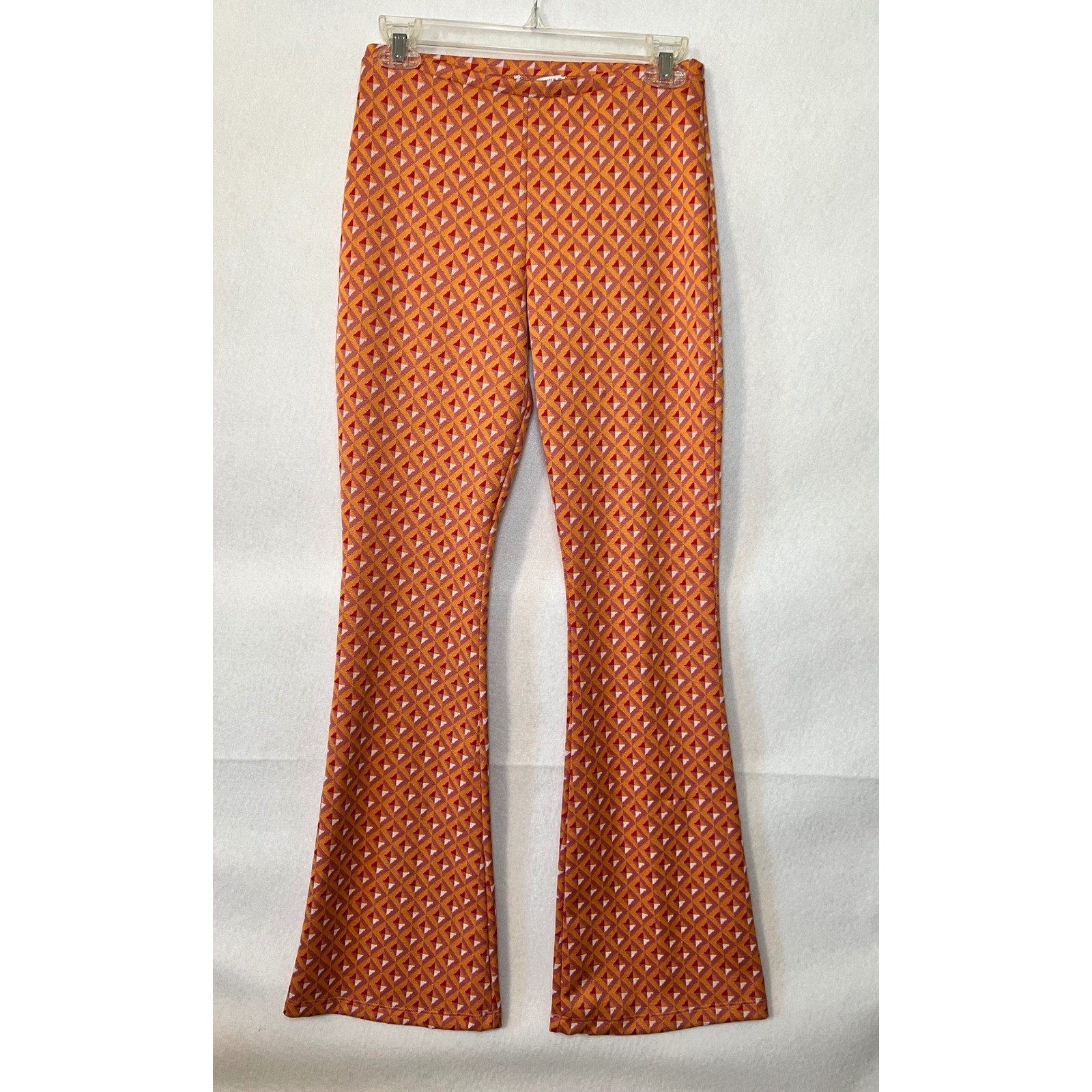 Zara Boho Chic Knit Retro 70s Flare Pants Orange/Pink High Waist Bell Bottom M