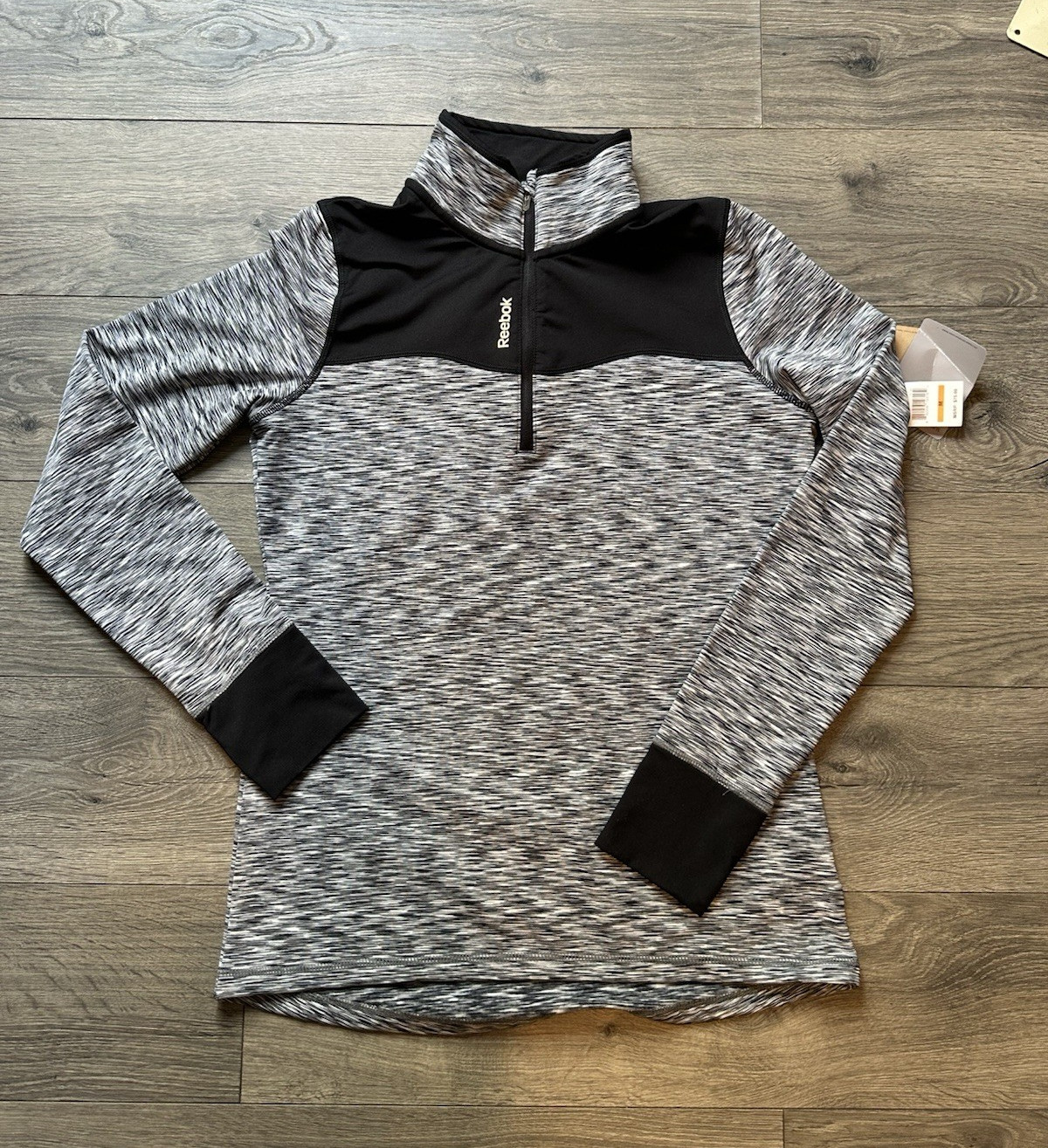 Reebok Women’s 1/4 Zip Slim Fit Stretch Pullover Mock Neck M Black/Gray