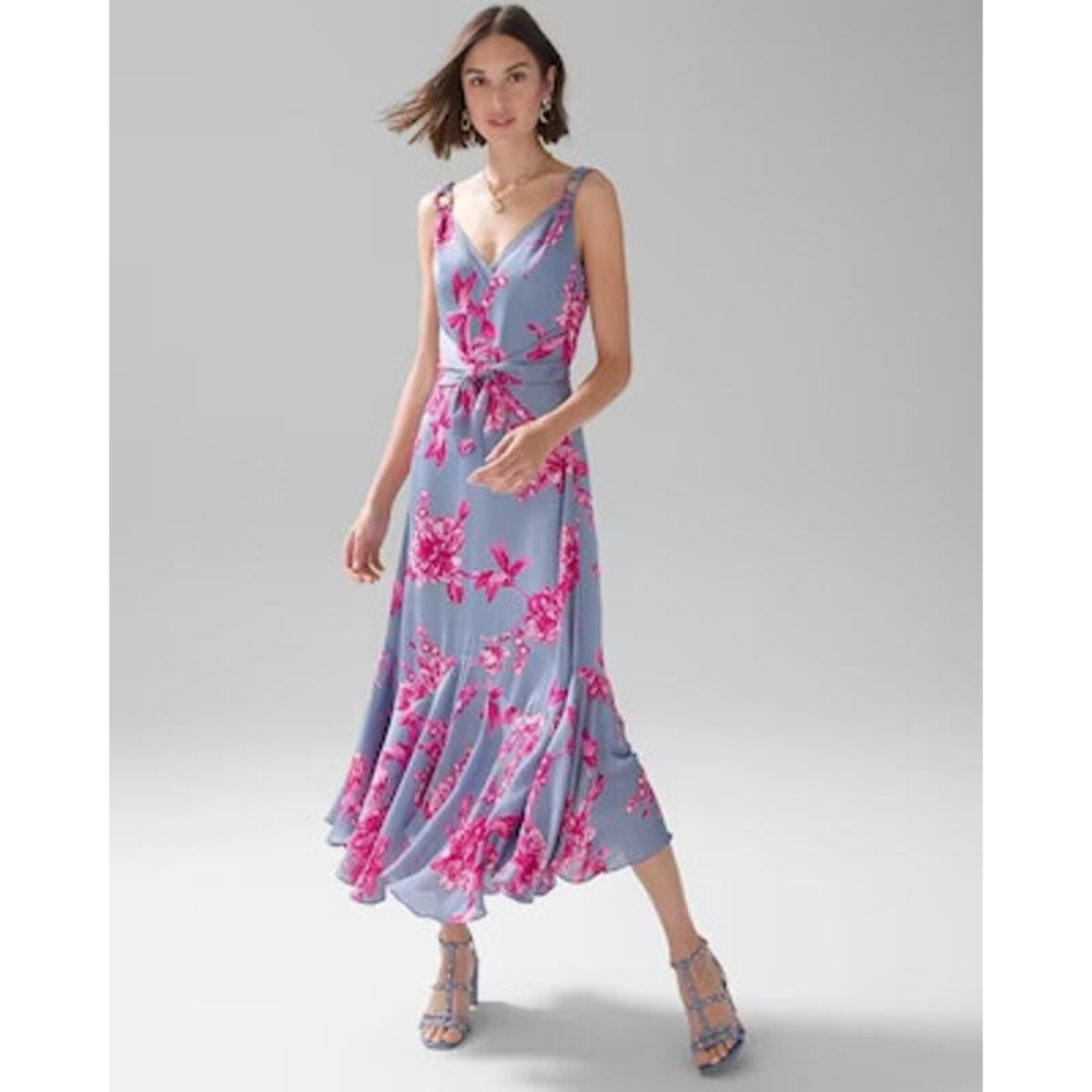 White House Black Market Floral Wrap Midi Dress