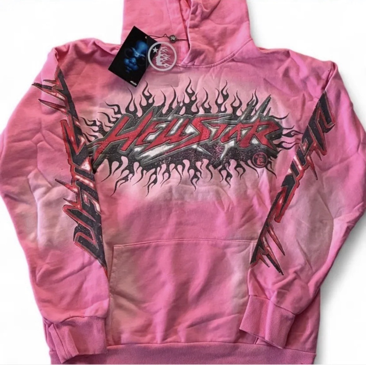 hellstar Pink Graphic Print Pullover Hoodie Women’s Hooded Pockets