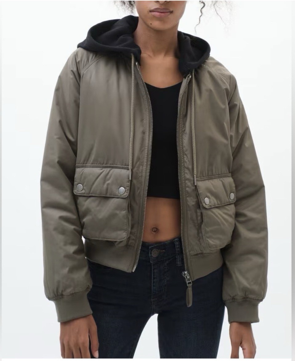 Aéropostale Women’s Green Hooded Lined Bomber Jacket Full Zip Pockets Size S