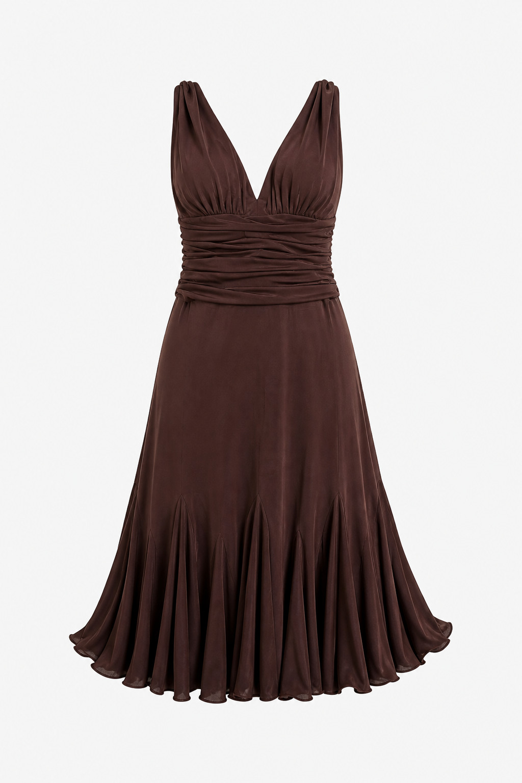 Vintage Sleeveless Silk Brown Dress, Mid-Calf, Size Medium