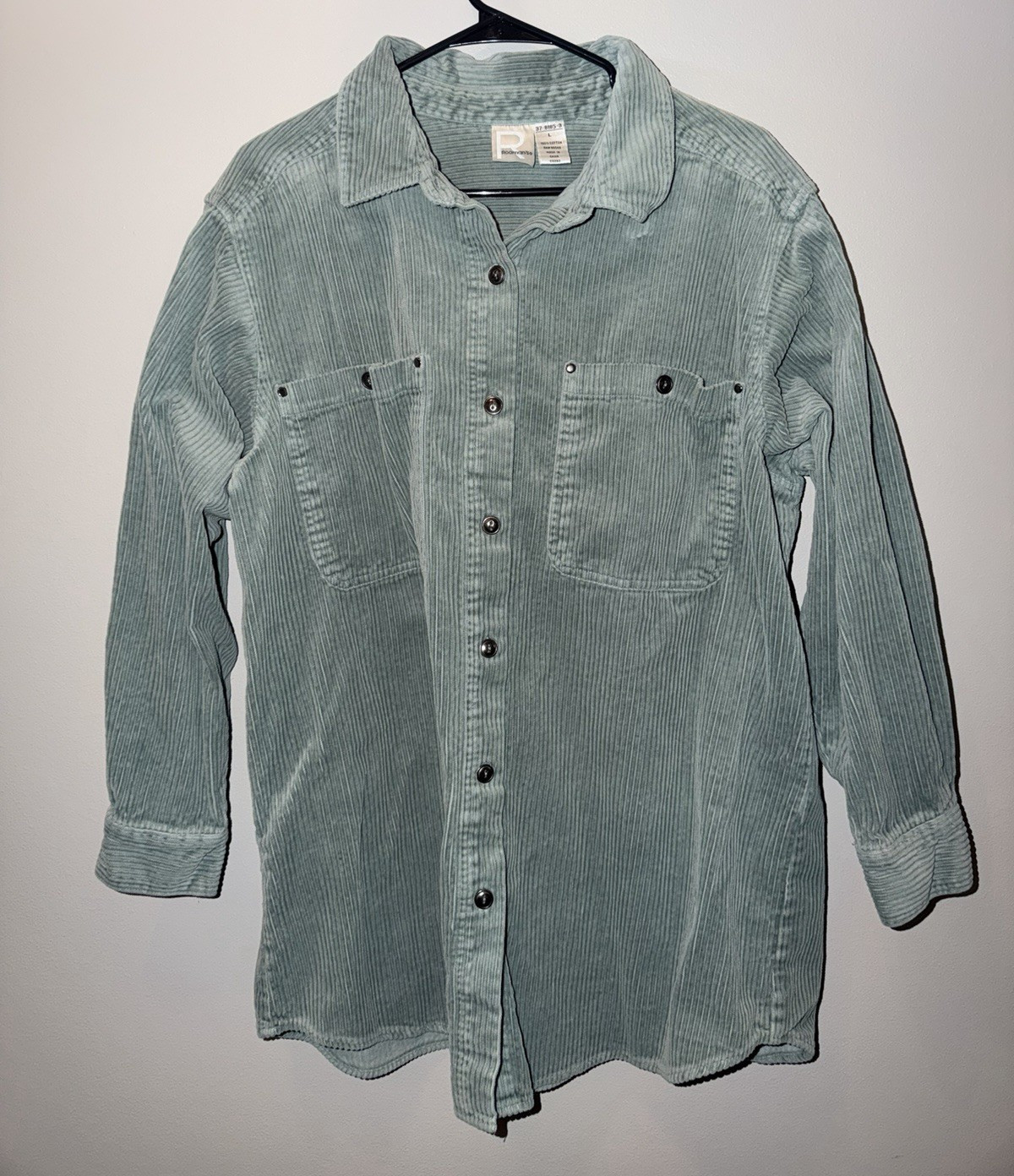 Roaman’s Women’s Plus L Green Corduroy Cotton Collared Button-Up