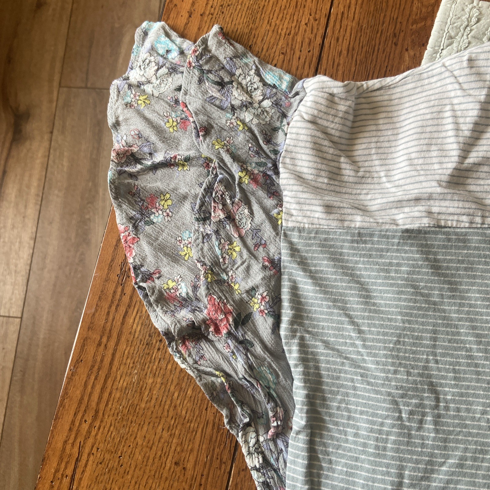 Women’s Umgee Floral/striped Blue Short Sleeve Blouse Size Large