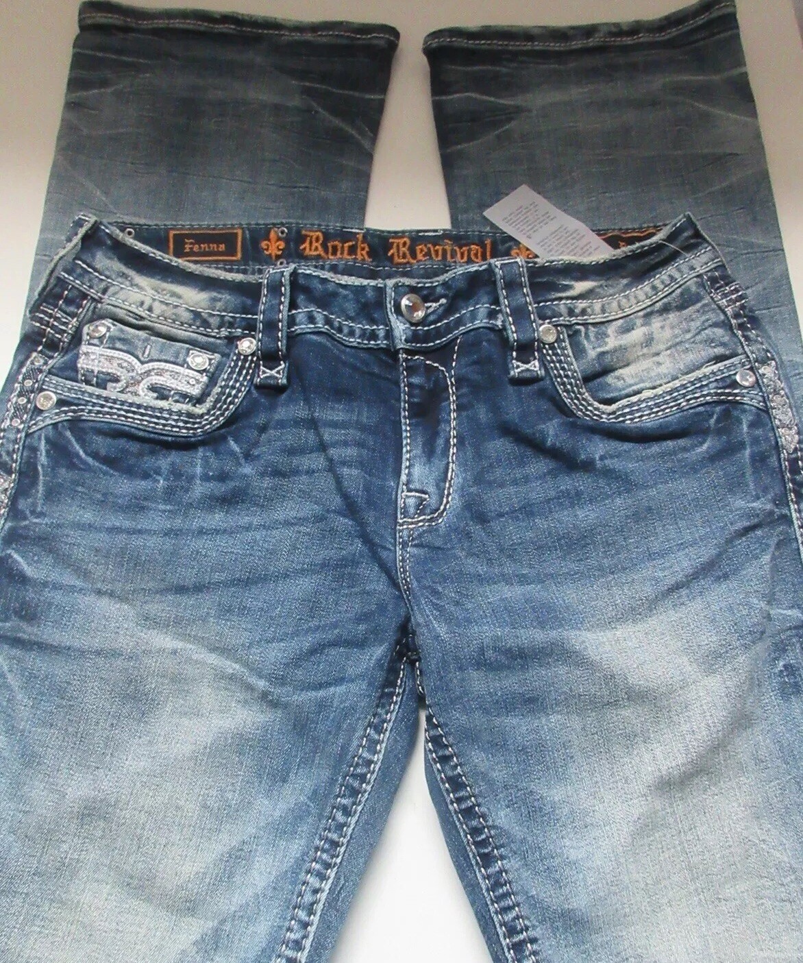 Rock Revival Bling “Fenna” Low Rise Bootcut Jeans, Size 27 (29”x 32”) NEW $169