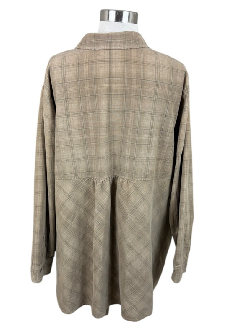 J. Jill 2X Brown Plaid Corduroy Shirt Old Money Equestrian Peplum Back