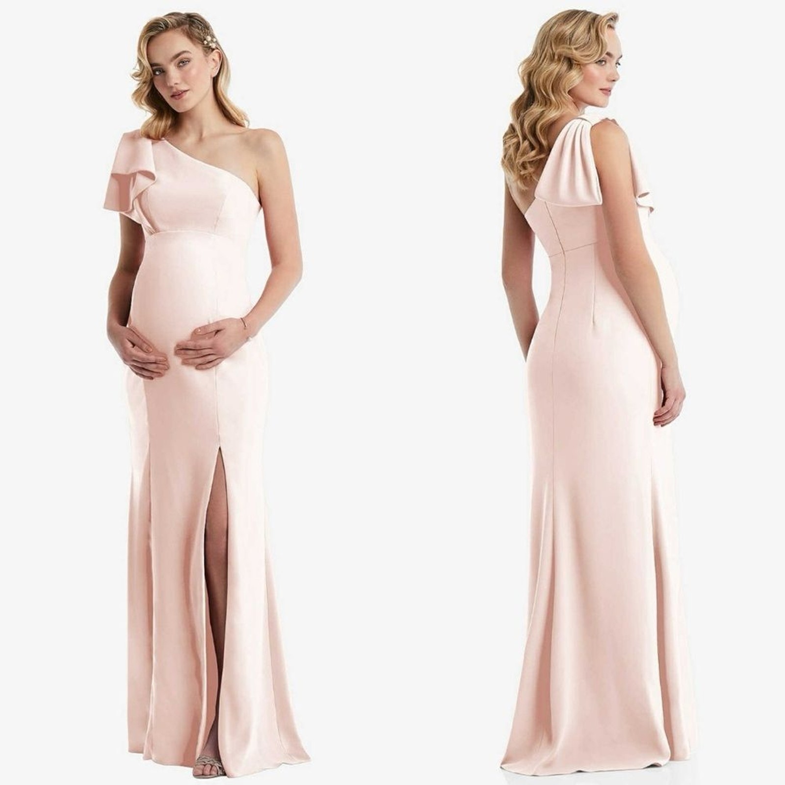 DESSY COLLECTION One Shoulder Gown Maternity Size 10 Blush Pink Bow Formal Dress