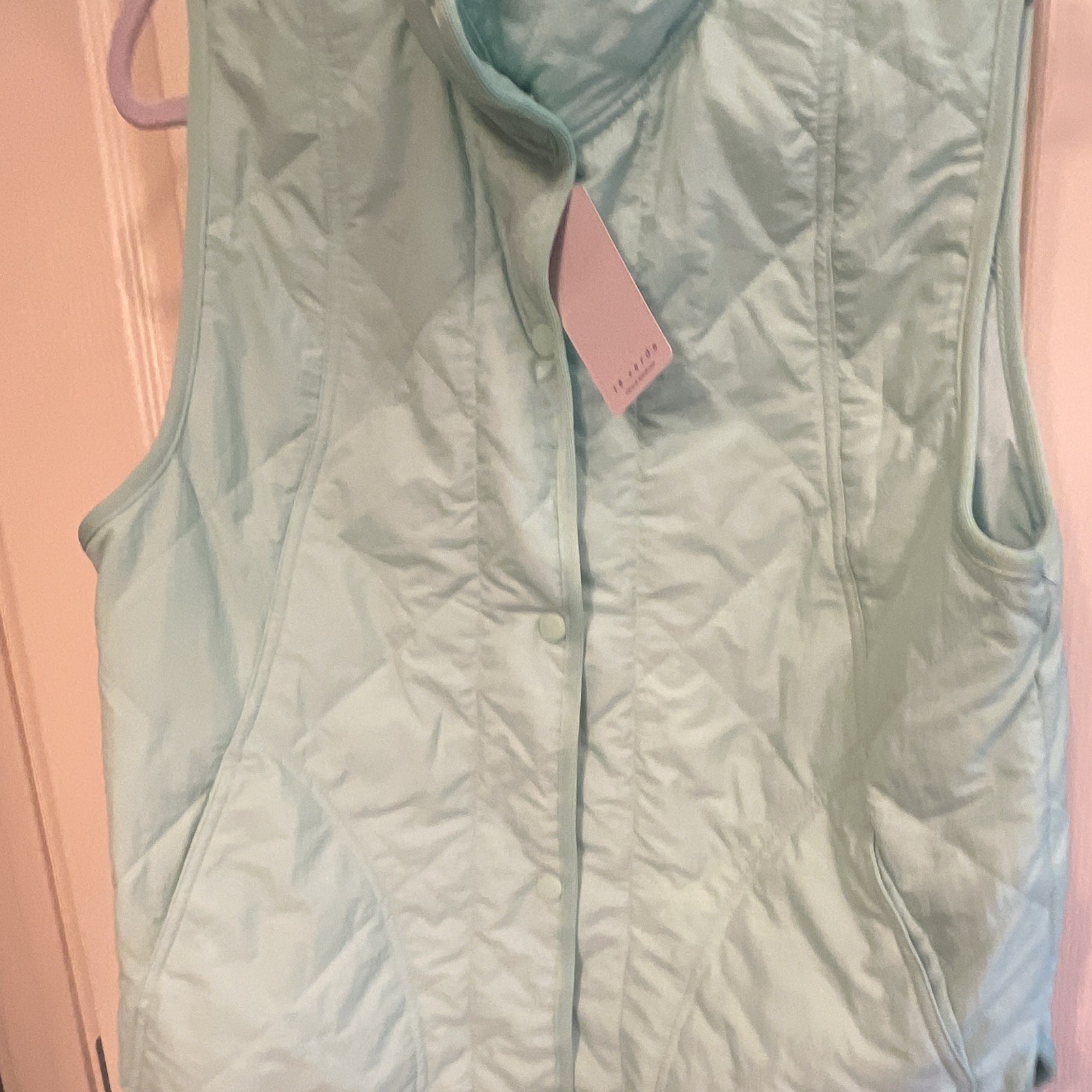 té verde Women’s Light Blue Quilted Snap Front Pocket Mid-Length Vest Size M
