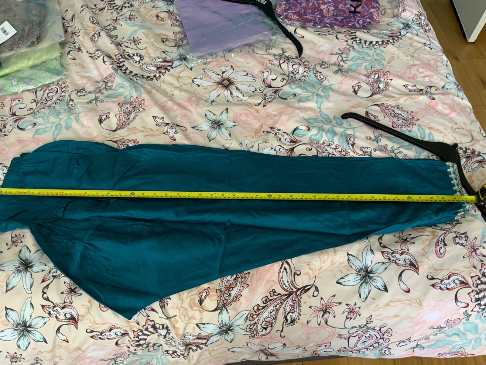 Raw silk/slub effect embroidered shalwar with zip to cuffs