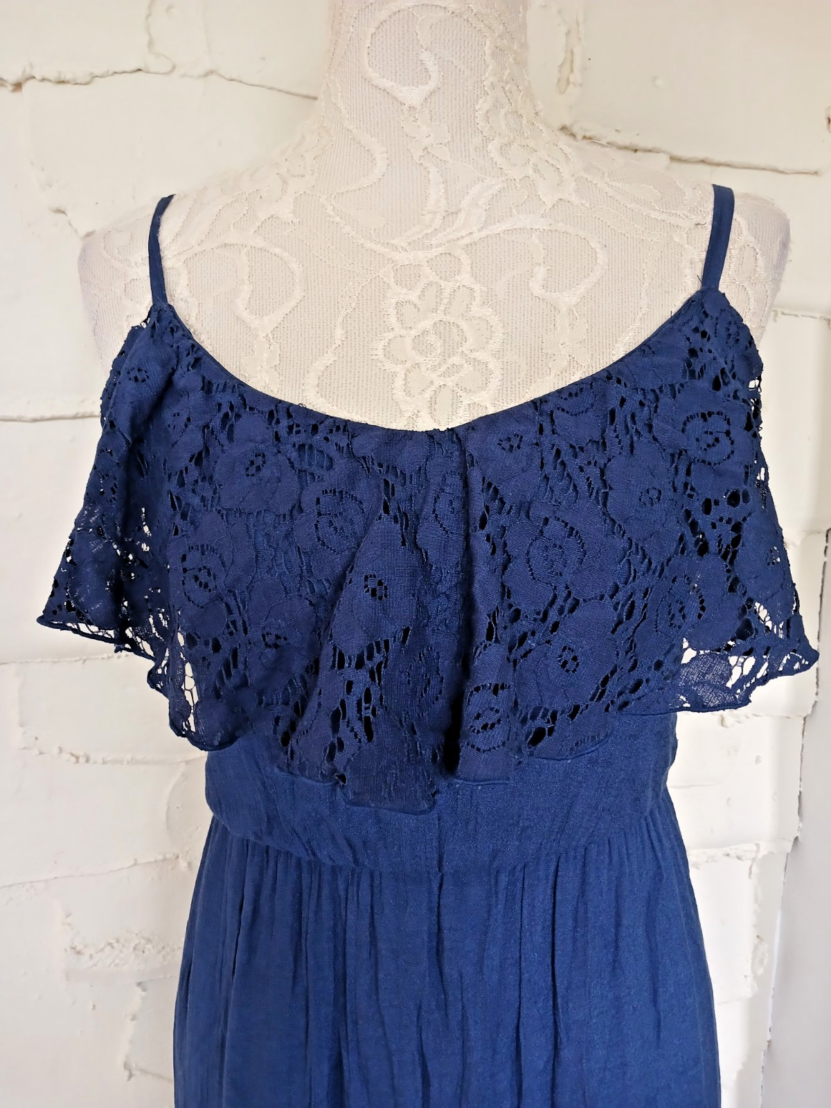 IZ BUYER Maxi Sundress Ruffle Navy Blue Boho Cottagecore sz Medium