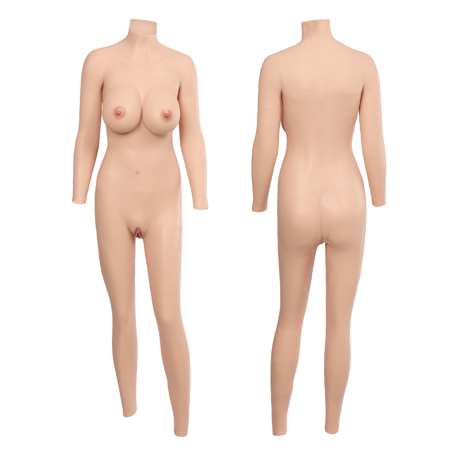 Realistic Silicone Breast Forms Tights Bodysuit with Arm D Cup Fake Boob Cosplay