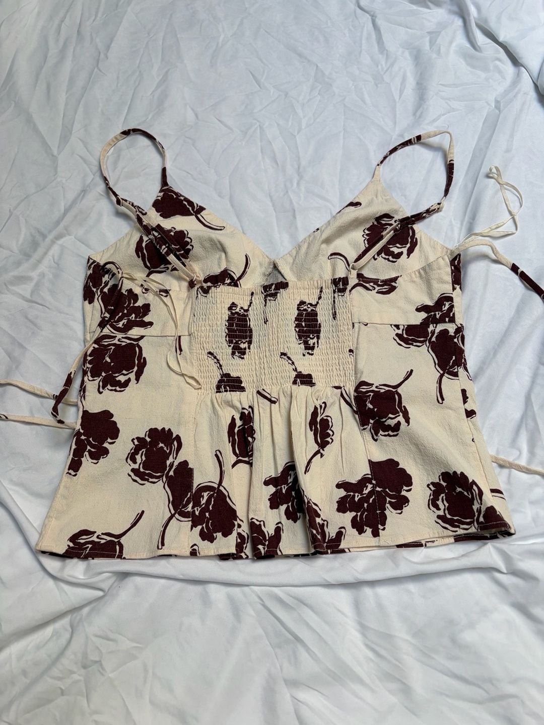 Free People Bittersweet Floral Cami Babydoll Top Women L Cream Chocolate Brown