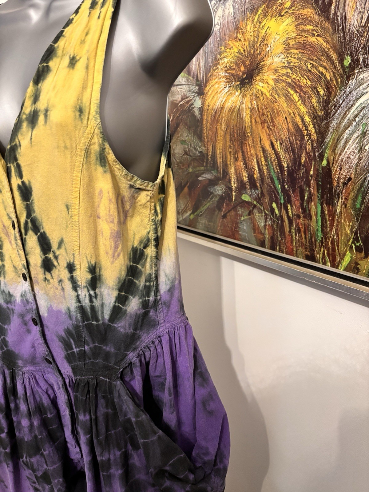 Vintage 90s A Fine Line Jumpsuit Made in Pakistan Boho Tie Dye Harem Romper M
