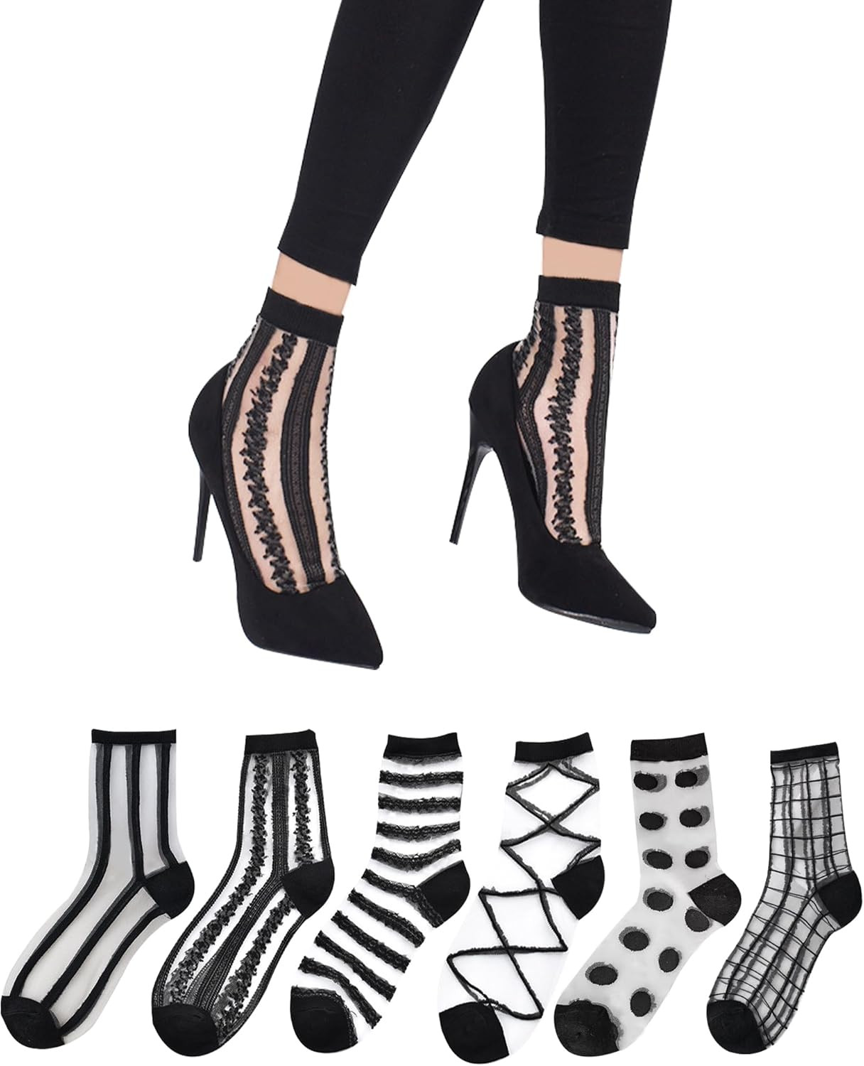 6 Pairs Sheer Mesh Ankle Socks for Women, Cute See through Tulle | Thin Breathab