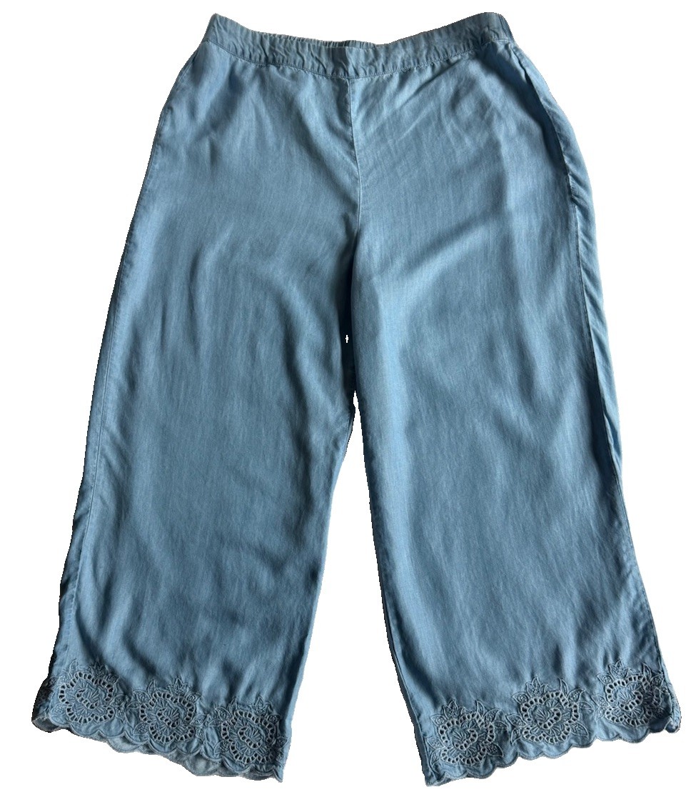 Style & Company Womans XL Pull Light Blue Ankle Pants Embroidered Leg Cuffs