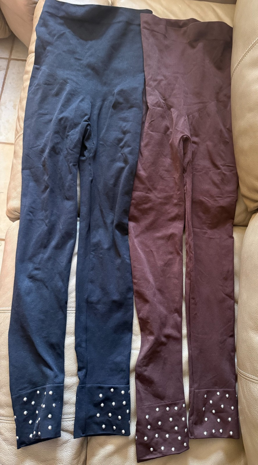 LOT OF 2 Rhonda Shear Rocker Black and Brown Ankle Studded Leggings Size S