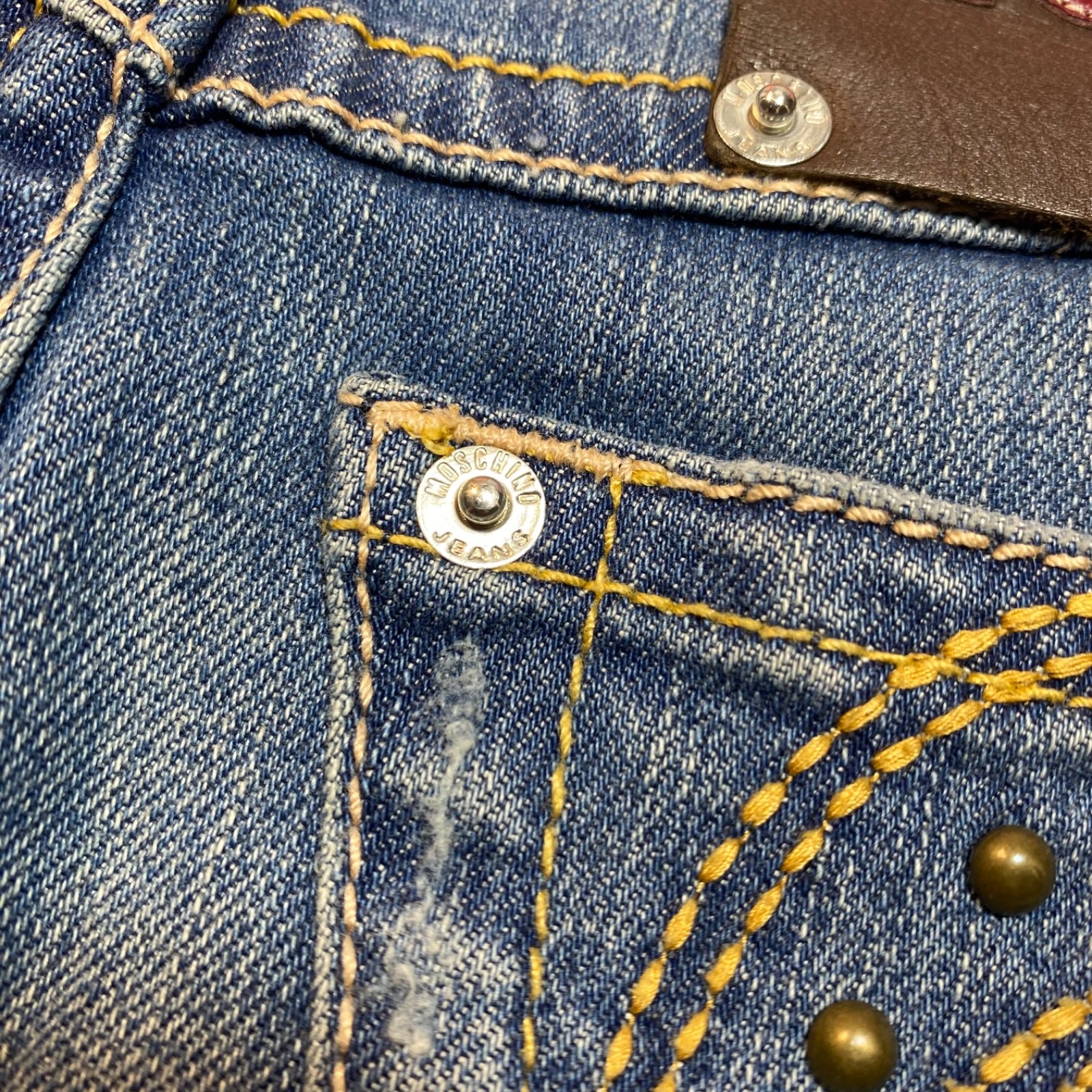 MOSCHINO JEANS Women’s Denim Mini Skirt Heart Studded Blue S/M Size