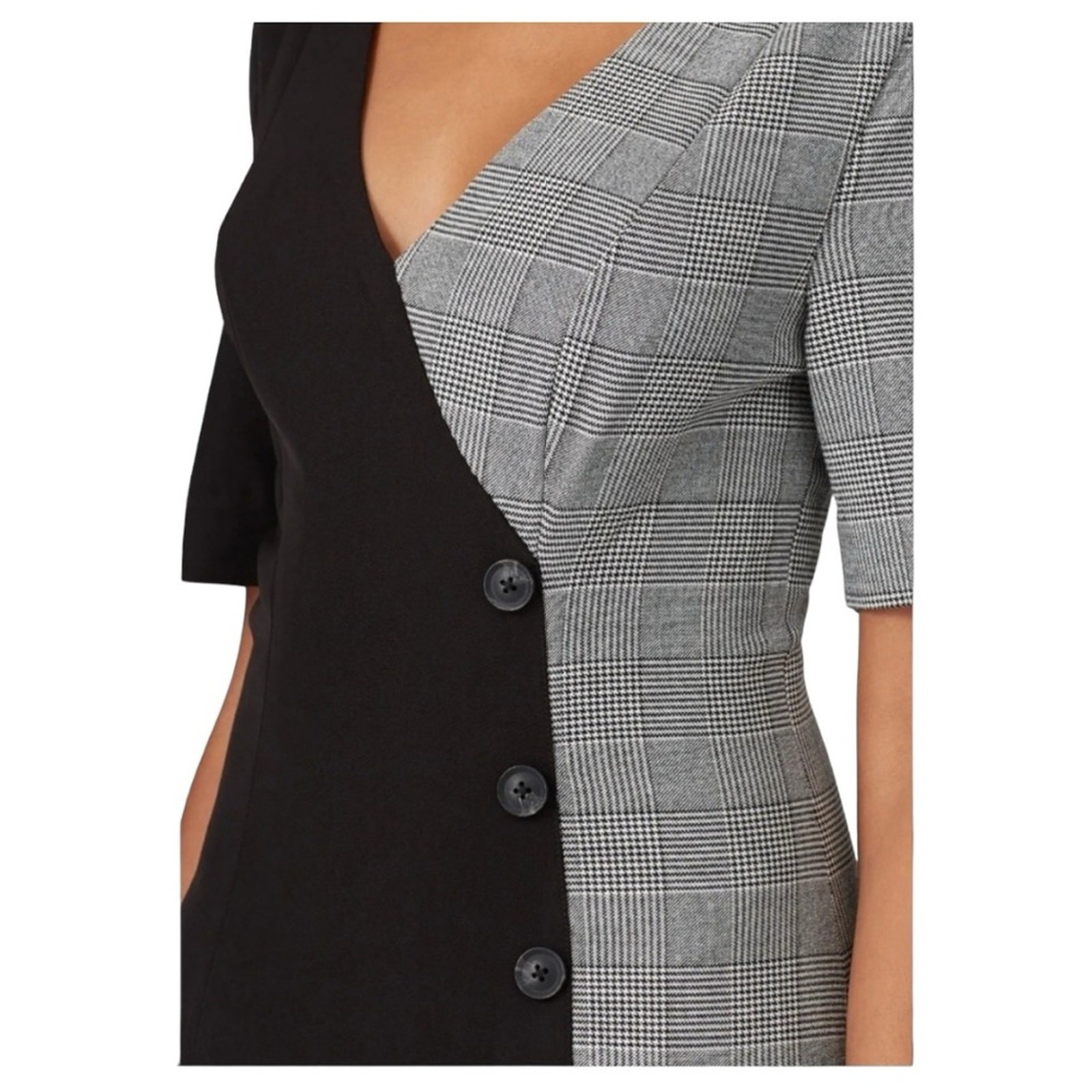 Fame & Partners Everly Button Front Black & Plaid Midi Dress Size 6
