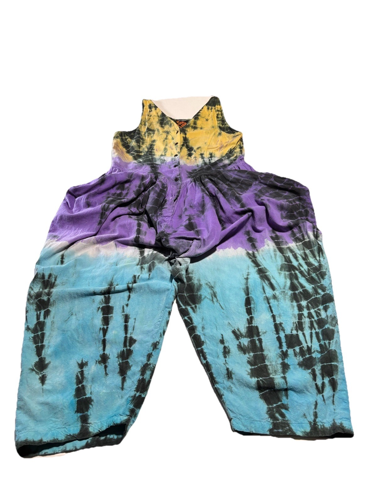 Vintage 90s A Fine Line Jumpsuit Made in Pakistan Boho Tie Dye Harem Romper M