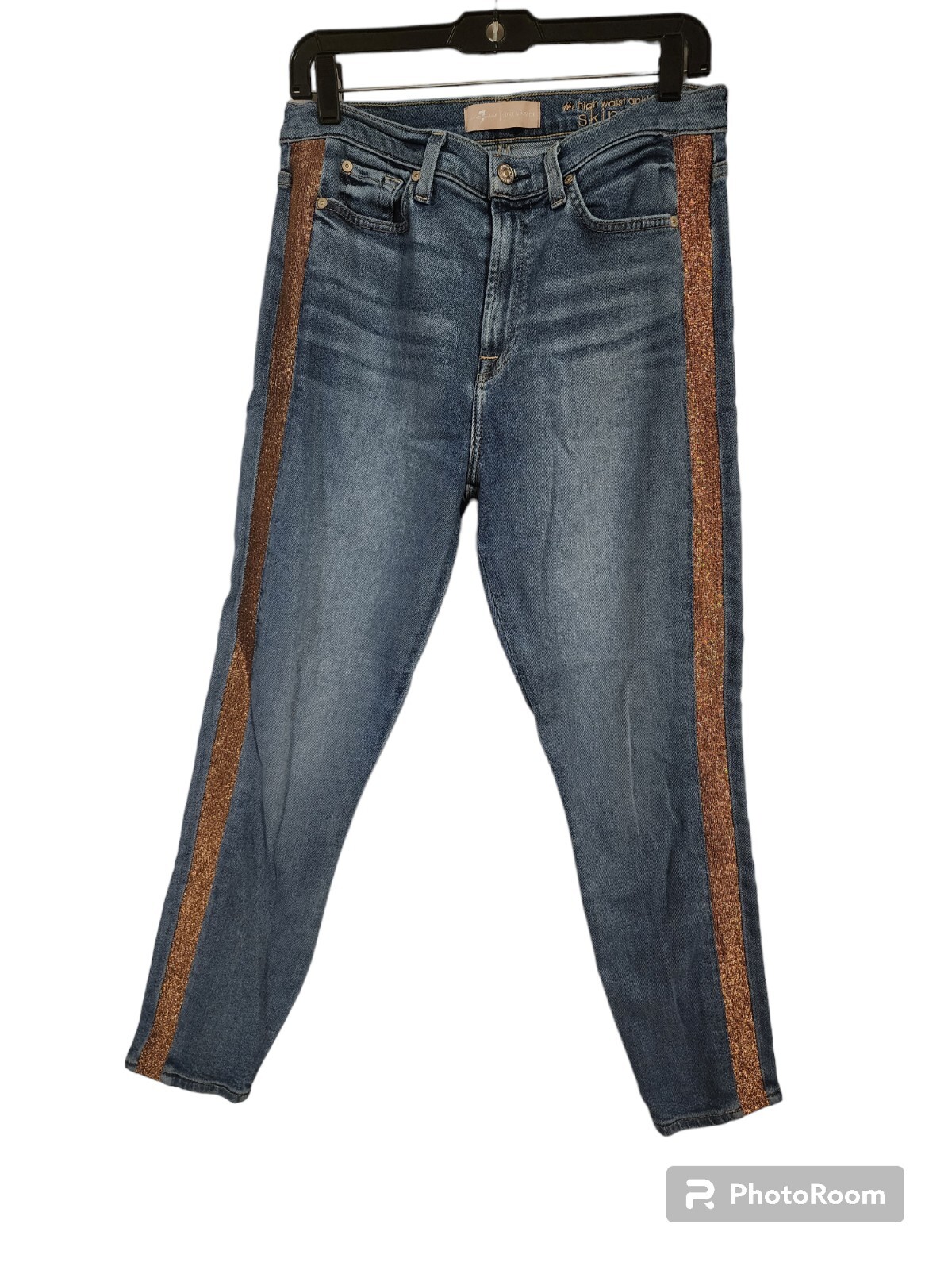 7 For All Mankind Luxe Vintage Highwaist Ankle Skinny Gold Trim Size 30