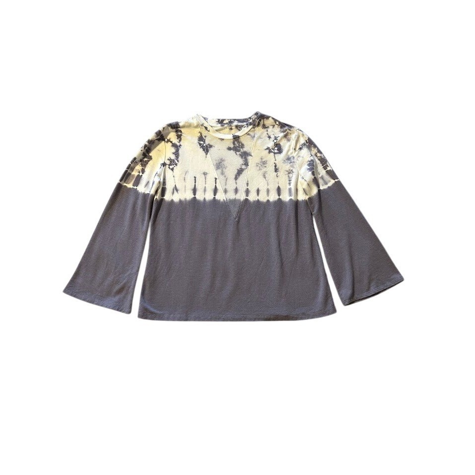Halcyon Tie Dye Waffle Knit Long Sleeve Top Shirt Women’s Medium Gray White