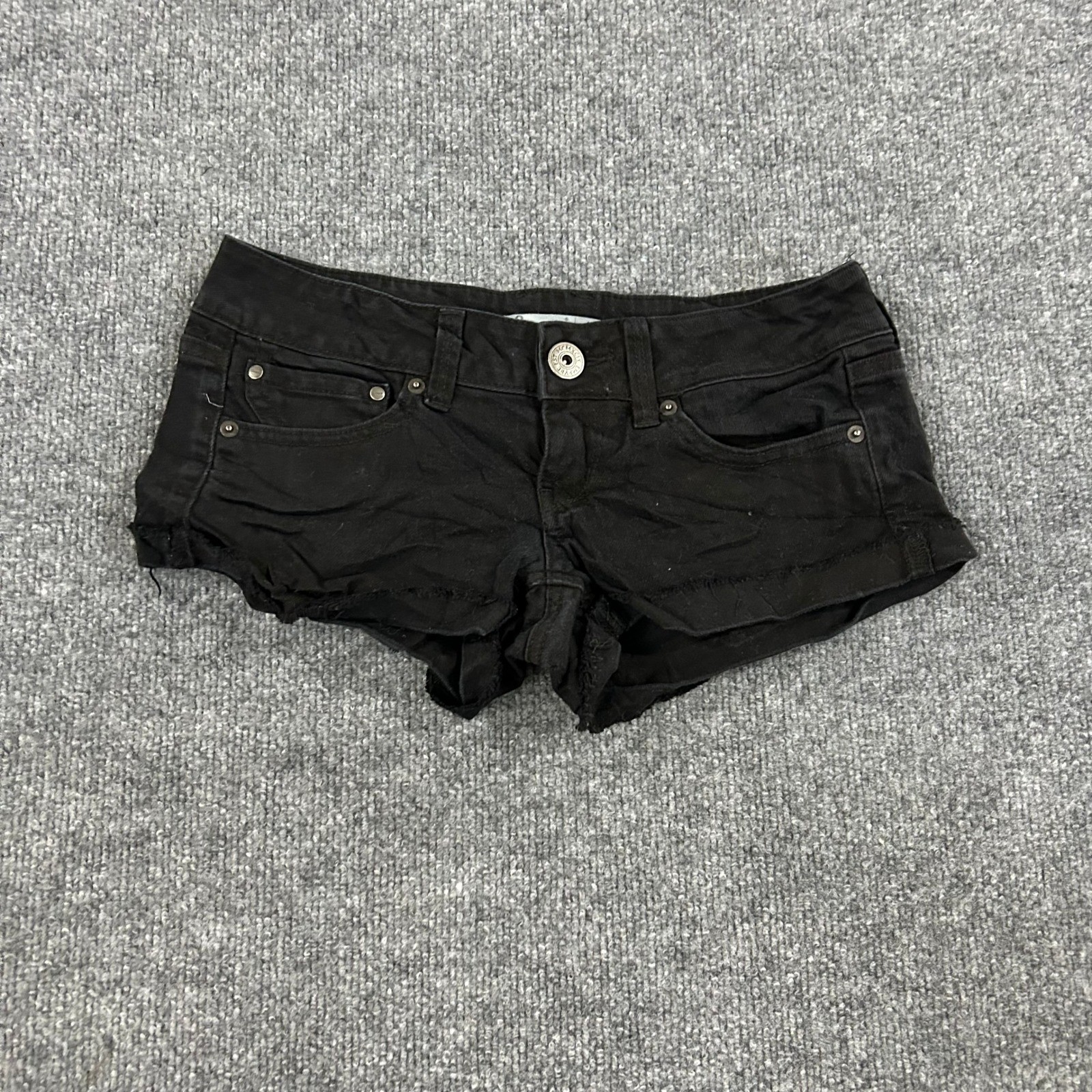 Empyre Shorts Womens Size 0 Black Low Rise Raw Hem Cut Off Denim Casual Stretch