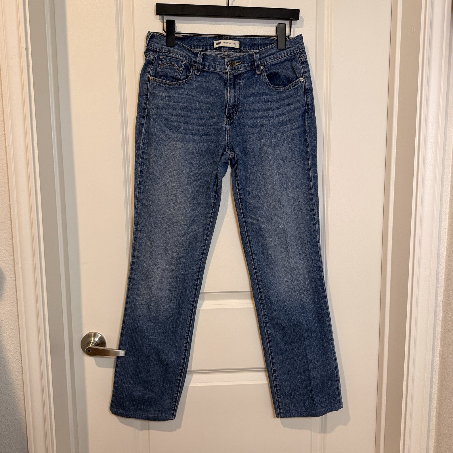 Levi’s 505 Straight Fit Women Blue Denim Jeans Mid Rise Stretch 5-Pocket
