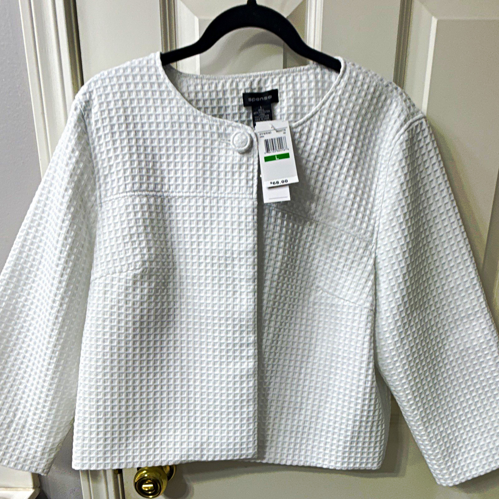 Spense Women’s White Button-Front Collarless Lined Jacket Long Sleeve L BV40540