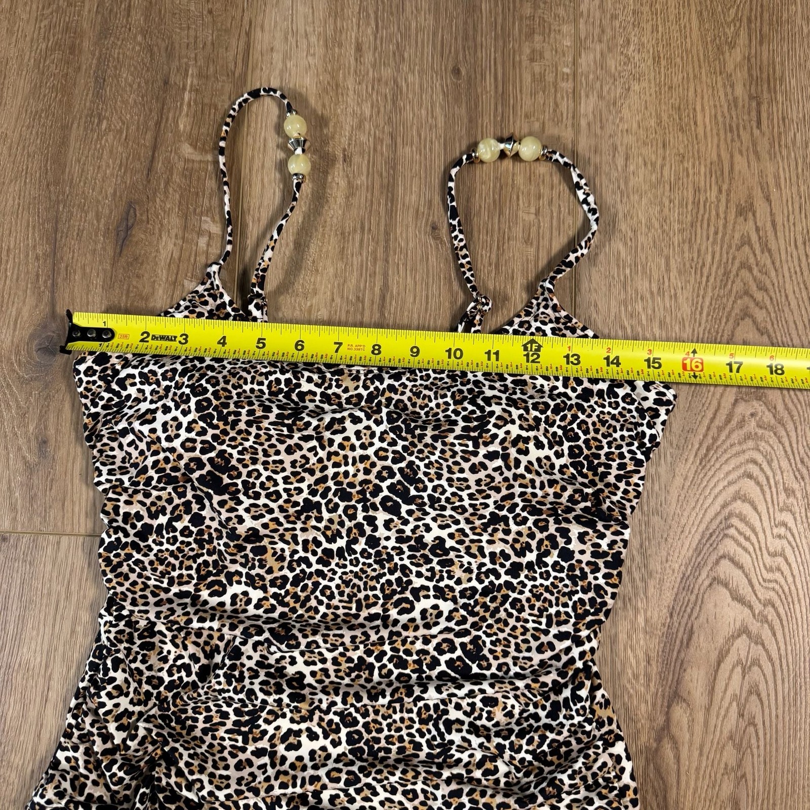 Betsey Johnson Leopard Print One-Piece Swimsuit Beaded Straps M