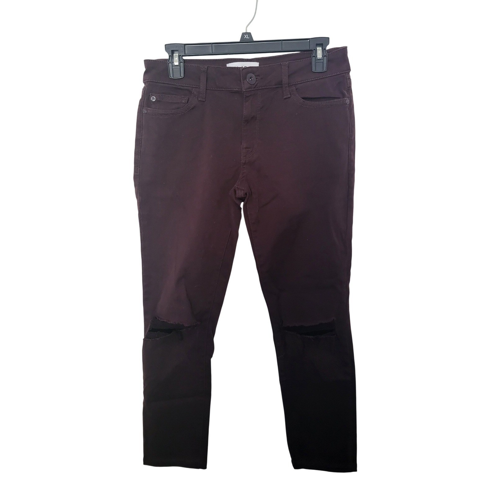 DL1961 Skinny Jeans Women 28 Burgundy Distressed Knee Slits Mid Rise Slim Pant