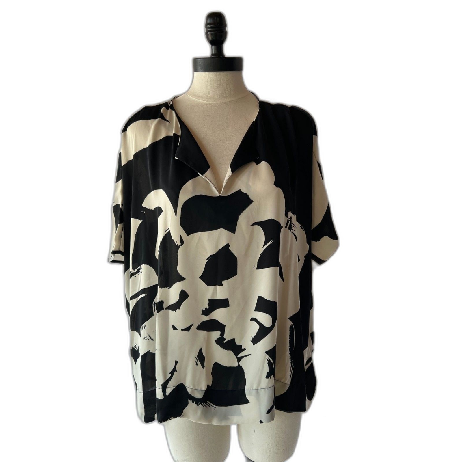 Chico’s Dolman Split Neck Blouse Floral Abstract Print Tunic Sz 3 P XL NWT $70