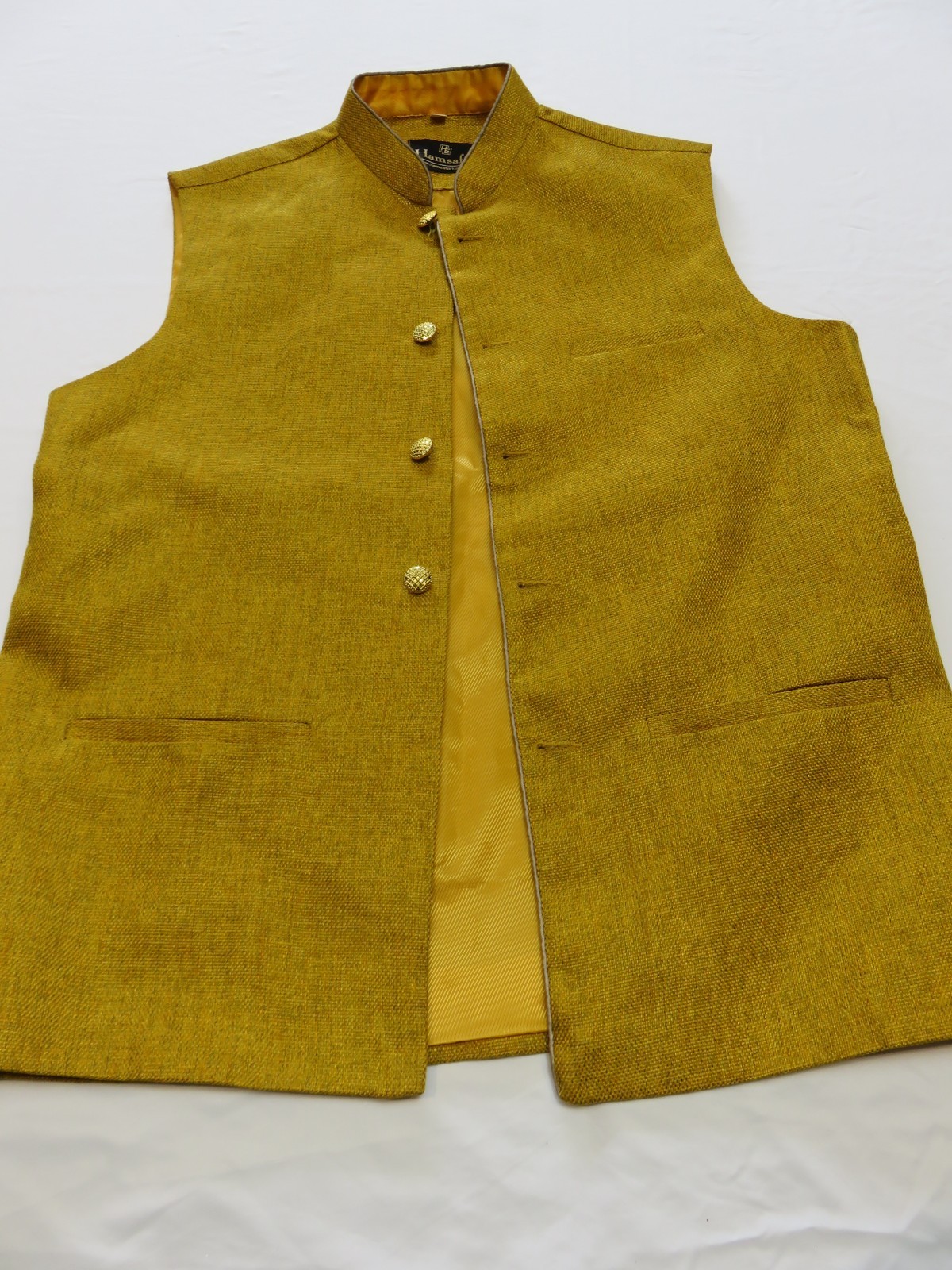 HAMSAFUR TRADITIONAL MENS ASIAN NEHRU JACKET SLEEVELESS CHEST 38″ SAFFRON COLOUR
