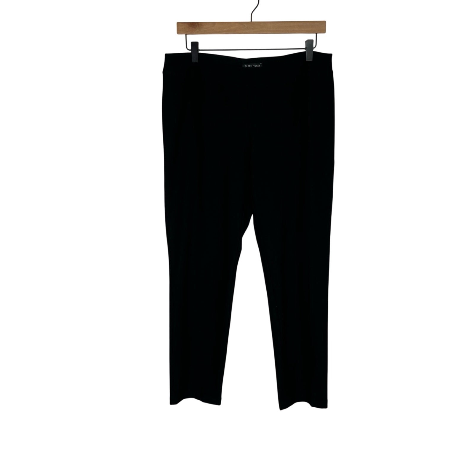 Eileen Fisher Black Ankle Cropped Crepe Pants M Medium Pull-On Stretch Minimal