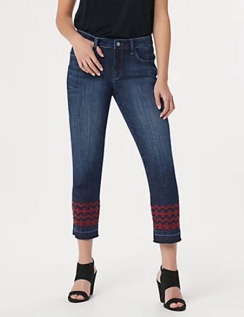 Laurie Felt Classic Denim Stiletto Skinny Jeans Embroidered Hem New Brushed Dark