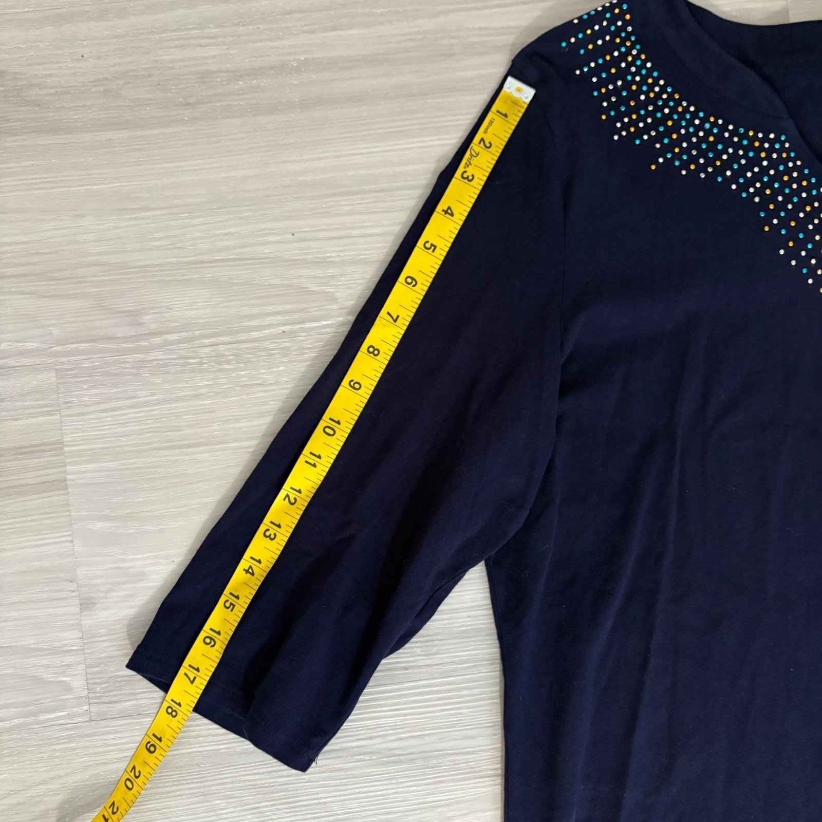 Lee & Nicole Womens Top Blue Embellished V Neck 3/4 Sleeve Tunic Top Size XL