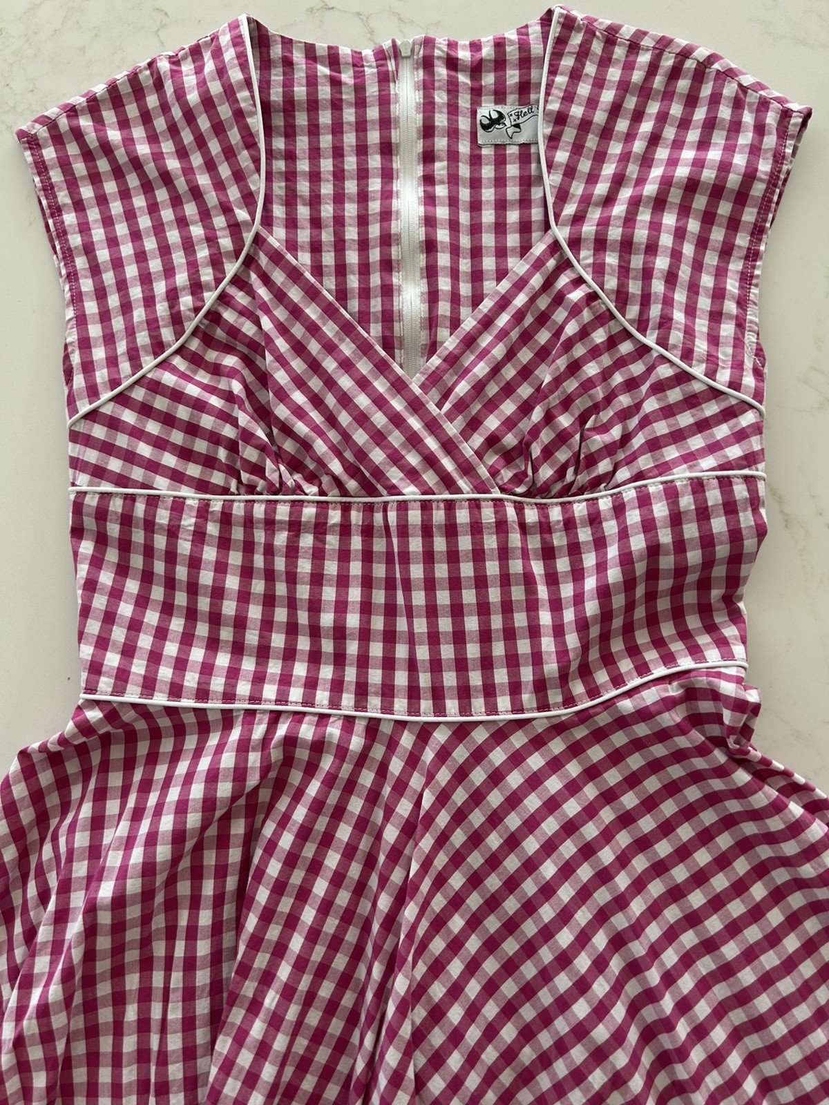 HELL BUNNY VIXEN Retro Pink White Gingham Check Fit & Flare Dress Size S