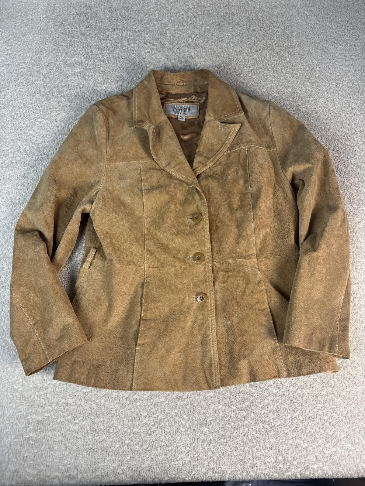 Wilsons Leather Maxima Blazer Jacket Womens XL Brown Suede Button Front