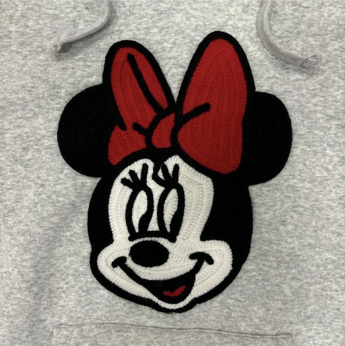 Disney Minnie Mouse Heather Gray Pullover Hoodie Sweatshirt w/ Patch