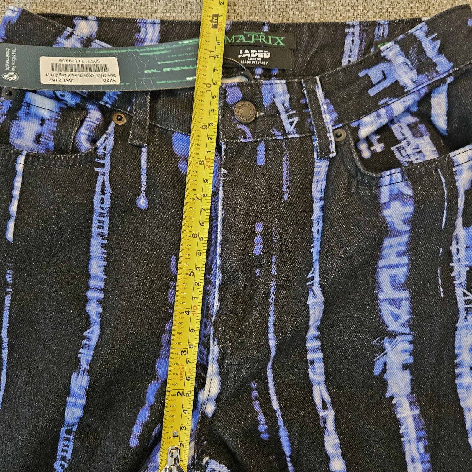 Jaded London Blue Matrix Code Women Size 26 Straight Leg Jeans BLUE/BLACK NEW