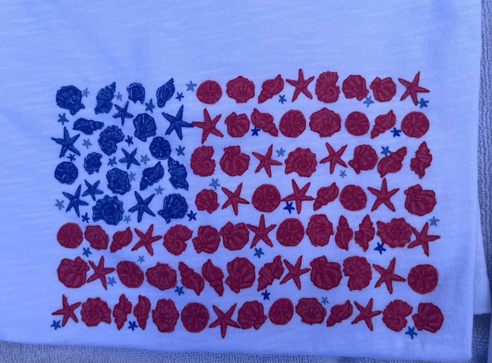 Talbots Womens White Slub Knit American Flag Graphic T-Shirt Short Sleeve Medium