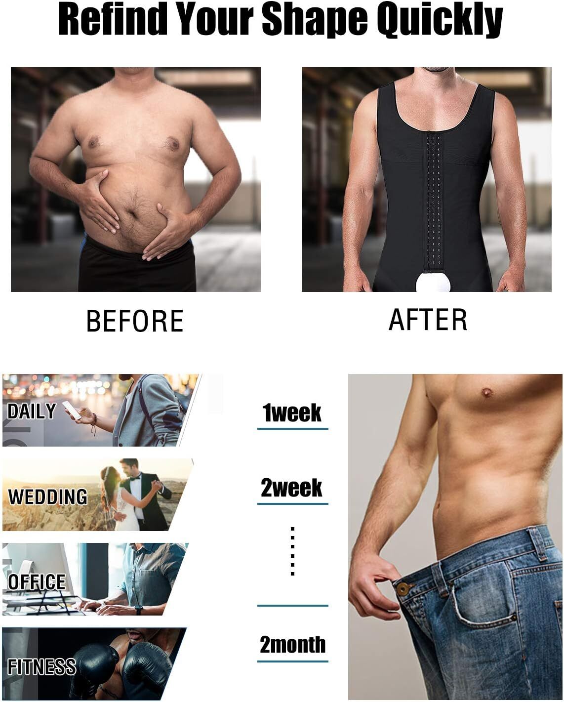 Men Shapewear Bodysuit Full Body Shaper Compression Slimming Suit Breathable Top