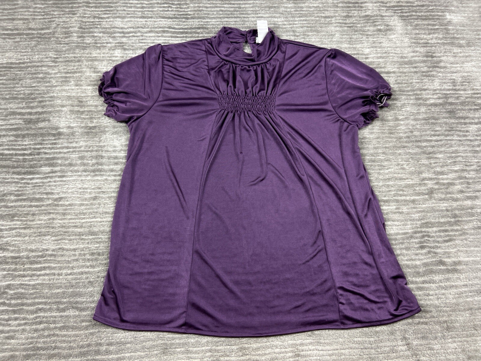Worthington Top Womens Large Purple Satin Feel Short Sleeve Polyester Blend