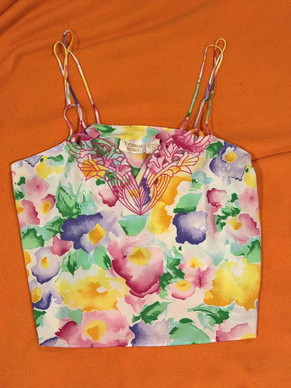 Victorias Secret Gold Label Y2K Floral Cami Strappy Crop Top Large